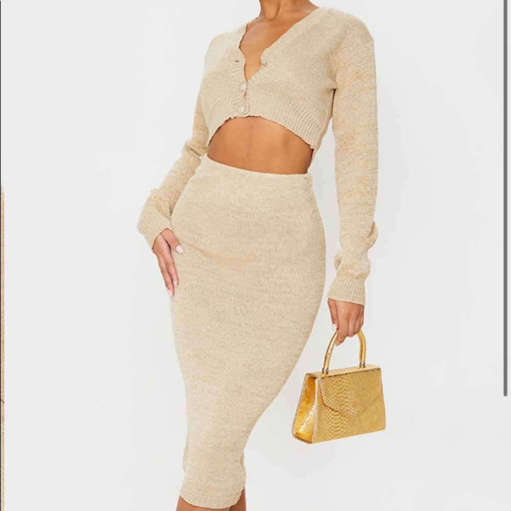 Glitter midi skirt and button cardigan set